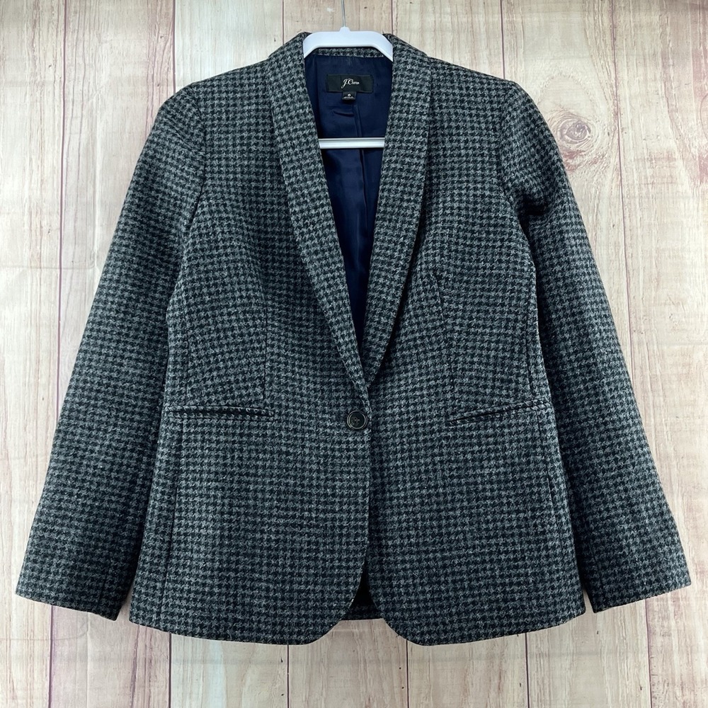 J. Crew Blazer Parke‎ Womens size 6 Wool in Houndstooth Slate Grey Black Lined